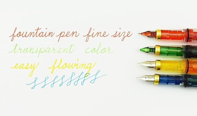 Lanxivi 4 PCS Yongsheng 3008 Piston Fountain Pen Fine Nib Transparent Diversity Color Gold Trim Set-DeskLoop Office