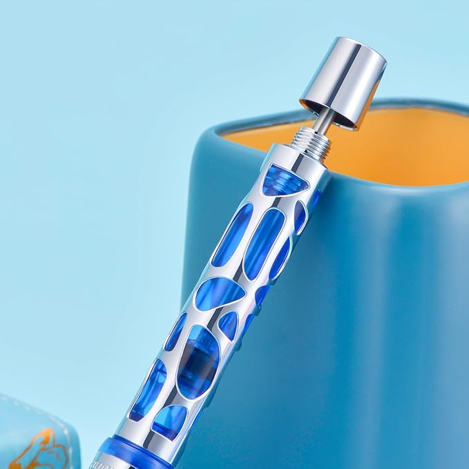 Asvine V169 Vacuum Filling Fountain Pen Medium Nib, Water Drop Skeleton Transparent Blue Acrylic Pen Case Set-DeskLoop Office