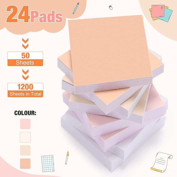 Fainne 24 Pack Sticky Notes Bulk Back to School Supplies Self Stick Note Pads Paper Memo for Office First Day of School Student Teacher Essentials (2 x 2 Inches,Pink)-DeskLoop Office