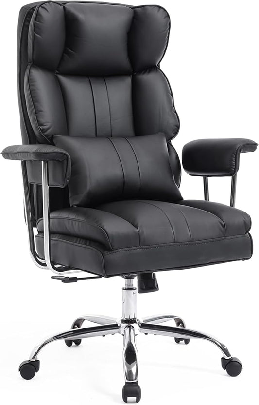 Big and Tall Office Chair 500lbs Wide Seat Executive Office Desk Chair High-Back Office Task Chair, Ergonomic Lumbar Support Computer Office Chairs for Heavy People(Black)-DeskLoop Office