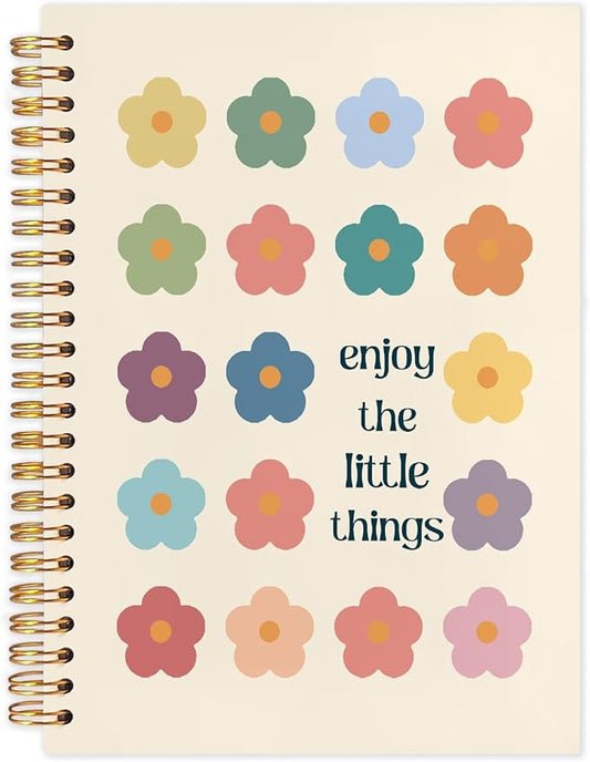 SNNDER Mental Health Inspirational Floral Spiral Notebooks, Positive Affirmation Gifts Journaling Notebook for Women, Motivational Quote Enjoy the Little Things Journal for Note Taking, 5.5x8.3 Inch-DeskLoop Office
