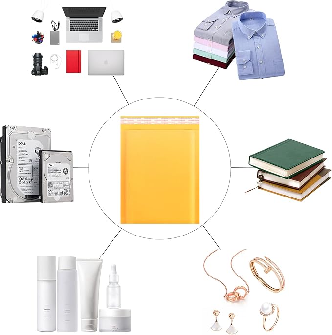 packbabol Kraft Bubble Mailers 8.5x11 Inch 50 Pcs,Small Self-Sealing Mail Shipping Bags,Yellow Padded Envelopes #2-DeskLoop Office