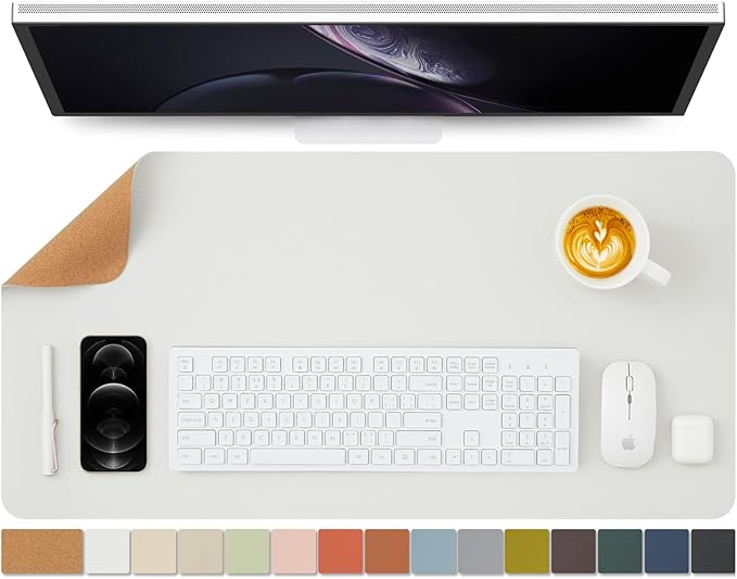 Cork Desk Mat - Dual-Sided Desk Pad for Office and Home - Desk Organization and Accessories - Ideal for Large Mouse Pad and Desk Mats on Top of Desks(White,80cmx 40cm)-DeskLoop Office