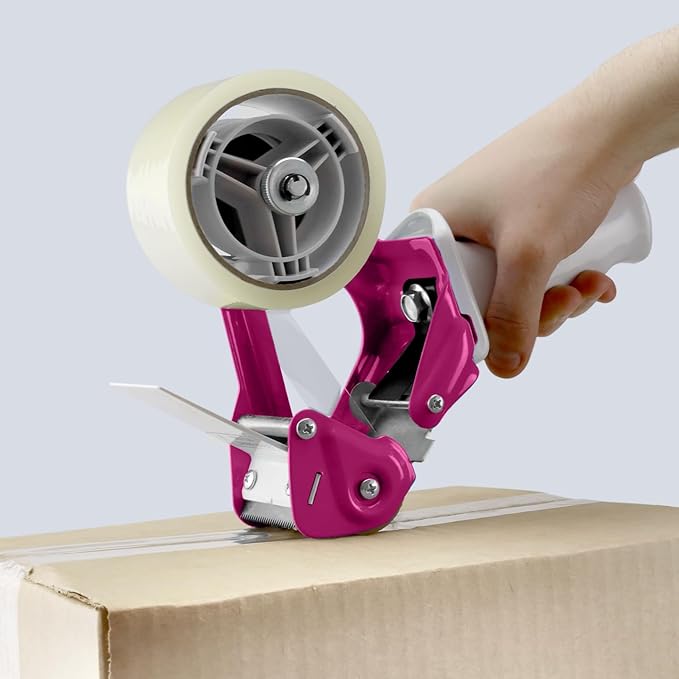 Heavy Duty Metal Frame Tape Gun - 3" Core with Special Ergonomic Handle - Packing Tape Dispenser with Premium Tempered Steel Blade for 2" Tape Rolls-DeskLoop Office