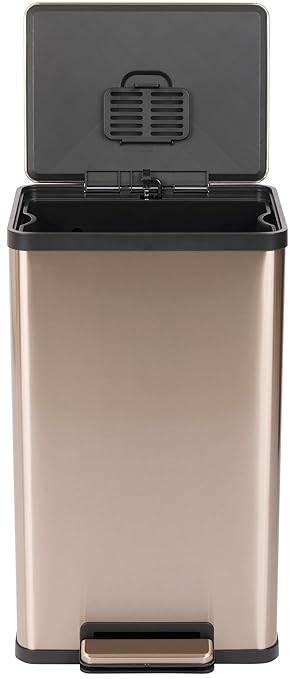 Simpli-Magic 13.2 Gallon (50L) Step Trash Can – Kitchen Garbage Can with Slow-Close Lid – Odor Control, Hands-Free, Easy to Clean, Brushed Stainless Steel (Rose Gold)-DeskLoop Office