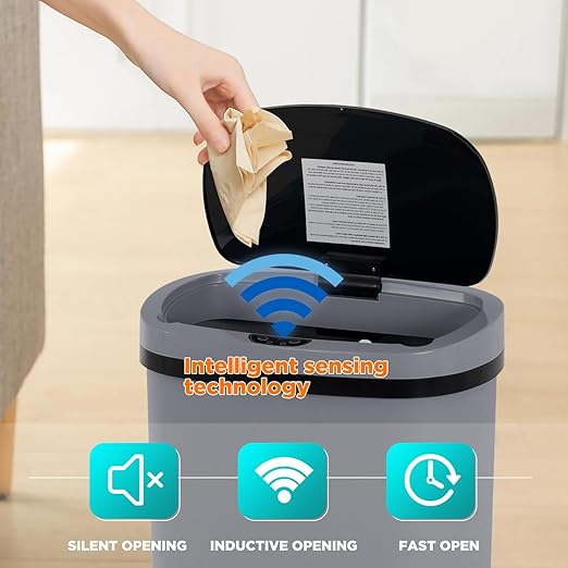 PayLessHere 13 Gallon Trash Can Kitchen Trash Can Automatic Garbage Can with Lid Touch Free High-Capacity Motion Sensor for Kitchen Bedroom Bathroom Office Wateproof Trash Bin (1, Gray)-DeskLoop Office