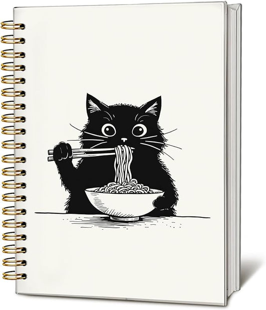 Funny Cat Ramen Notebook Journal, Funny Cute Ramen Gifts, Cat Lover Gifts for Women Men, Black Cat Gifts for Girls, Cat Ramen Noodle Notepad for School Supplies 5.5x8.3 Inch-DeskLoop Office
