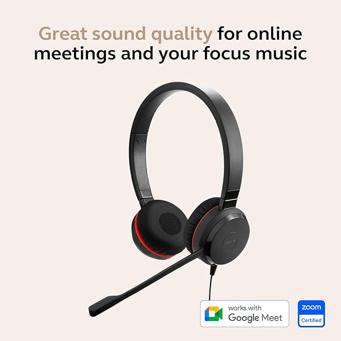 Jabra Evolve 30 II Wired Dual-Ear Headset with Mic for Work - 3.5mm Jack or USB-A/USB-C Connectivity, Computer Headset with Noise-Cancelling Microphone, Works with Online Meeting Platforms - Black