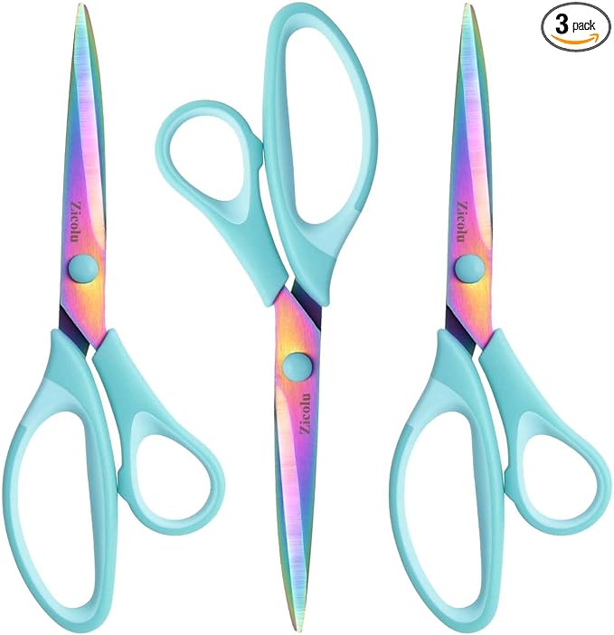 8.5" Scissors All Purpose, Multipurpose Office Scissors Set of 3 pack, sharp Titanium Coating Blade and Soft Comfort-Grip Sturdy Scissors for Fabric School Craft Sewing Home, Right/Left Handed, Blue-DeskLoop Office