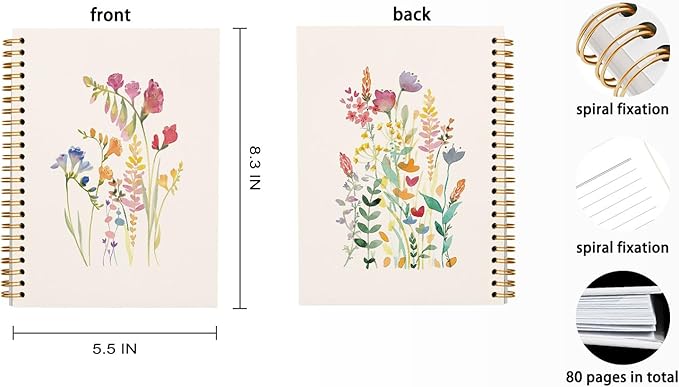 Vintage Wild Flower Botanical Plant Hardcover Spiral Notebook 5.5x8.3,Rustic Spring Floral Cottagecore Notebook Journal for Work Office School Student Teacher.-DeskLoop Office