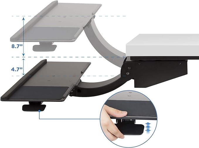 Mount-It! Sit Stand Keyboard Tray, Height Adjustable Under Desk Keyboard and Mouse Drawer, Full Motion Standing Design with 13.4 Inches of Vertical Adjustment, 26.5 in Wide Platform-DeskLoop Office