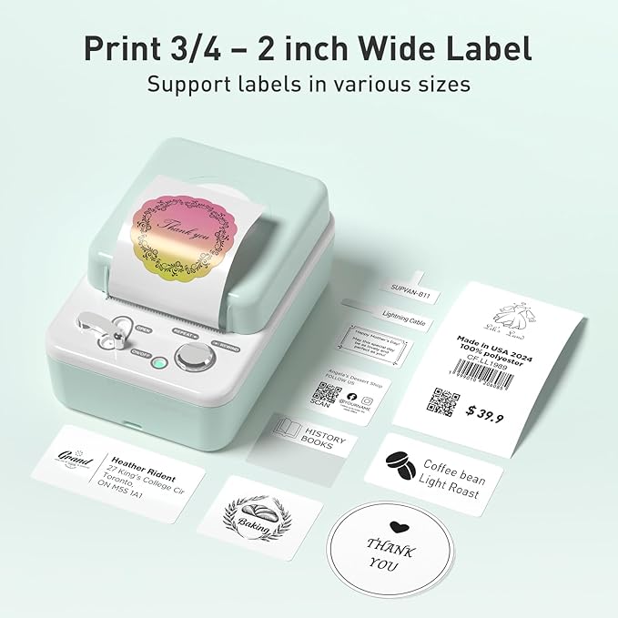 SUPVAN T50M Plus Bluetooth Label Maker Machine with Tape, High Printing Clarity, Versatile App with 40+ Fonts and 450+ Icons, Inkless Labeler for Business, Home, Office Organization, Green-DeskLoop Office