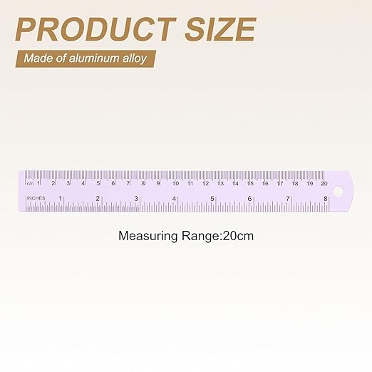 HARFINGTON 4pcs Metal Straight Ruler 20cm Metric SAE Aluminum Alloy Measuring Rulers Scale Tool with Hole for Measure Study Reading Classroom Office, Purple-DeskLoop Office