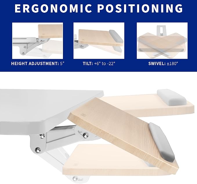 VIVO Adjustable Computer Keyboard and Mouse Platform Tray Ergonomic Under Table Desk Mount Drawer Underdesk Shelf, Light Wood, MOUNT-KB03C-DeskLoop Office