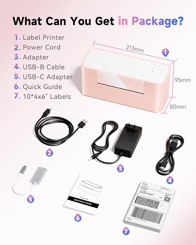 Bluetooth Thermal Label Printer Pink, Wireless 4x6 Thermal Shipping Printer Pink for Small Business & Shipping Package, Desktop Printing, Compatible with Amazon, Ebay, Shopify, Etsy, USPS-DeskLoop Office