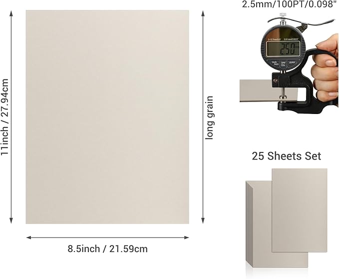25 Pcs Book Board, Binder Board, Cover Board, Heavy Duty Chipboard for Book Binding, DIY Cardboard (Gray, 8.5 x 11 Inch 100PT)-DeskLoop Office