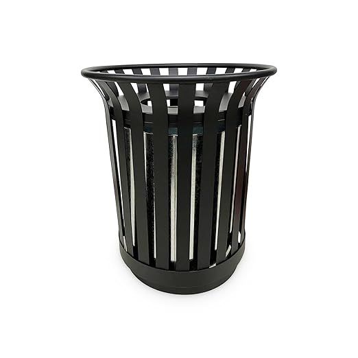 Outdoor Metal Slatted Trash Receptacle,Waste Receptacle,Commercial Trash Cans,Zone Round Garbage Bin,Square Hotel Street Patio Indoor Metal Stan (Large - Black)-DeskLoop Office
