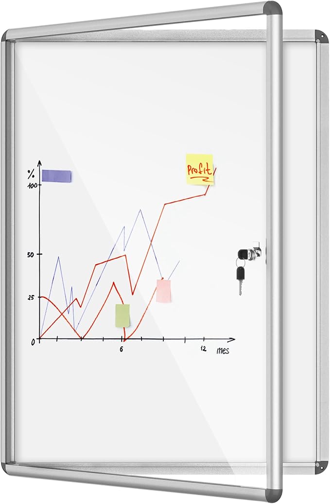 38"x28" Enclosed Bulletin Board, Lockable Weather-Resistant Aluminum Noticeboard for School & Office, Silver Frame w/Magentic Whiteboard-DeskLoop Office