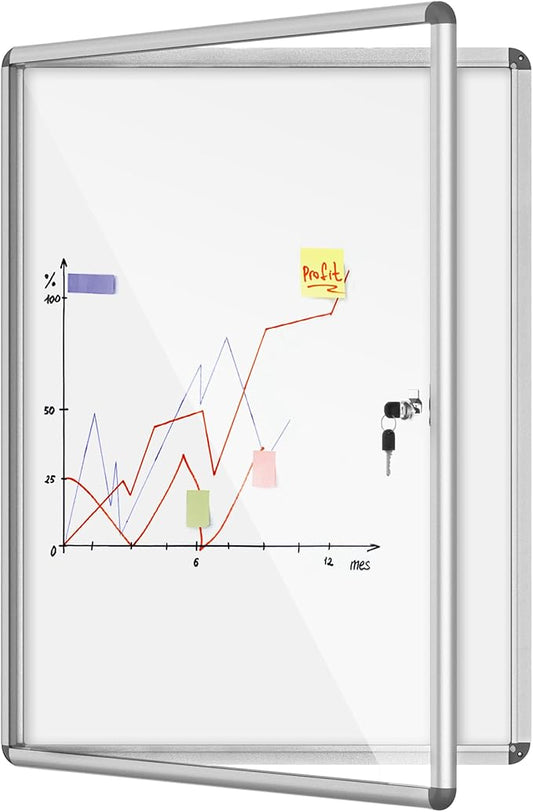38"x28" Enclosed Bulletin Board, Lockable Weather-Resistant Aluminum Noticeboard for School & Office, Silver Frame w/Magentic Whiteboard-DeskLoop Office