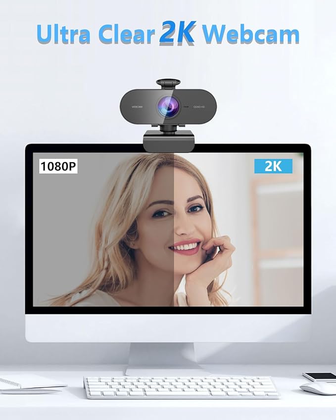 2K Webcam for PC Mac Laptop with Microphone,Full HD Web Cam for Streaming with Privacy Cover Sliders,USB C Web Camera for Desktop Computer Monitor,External Small Best Webcam For Microsoft Teams Gaming-DeskLoop Office