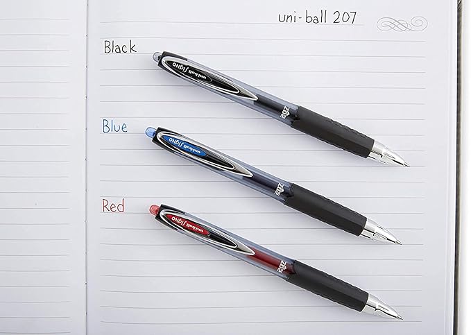 Uniball Signo 207, Retractable Gel Pens, 0.7mm Medium Point, 12 Pack; 6 Black & 6 Blue-DeskLoop Office