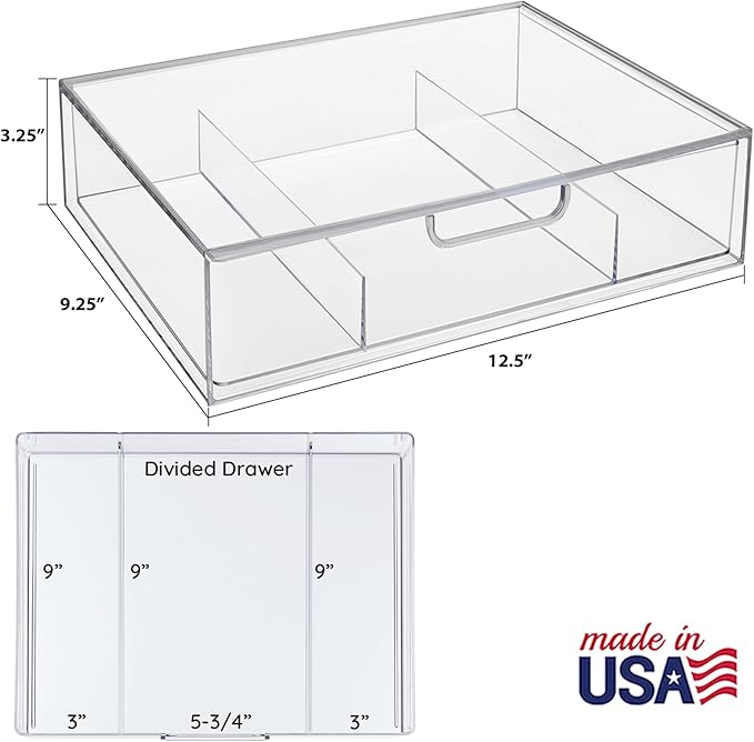 STORi STAX Plastic Stackable Organizer Divided Drawer in Clear | 12.5-inches Wide | 3-Compartments to Organize Office Desk Accessories, Pens, and Notepads| Made in USA-DeskLoop Office