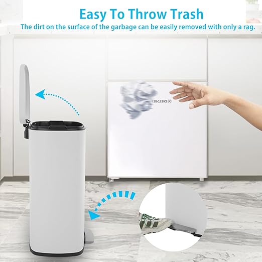 PayLessHere Stainless Steel Trash Can with Lid - Removable Inner Bucket, Foot Pedal Soft Close for Office, Home, Kitchen (White, 13 G)-DeskLoop Office