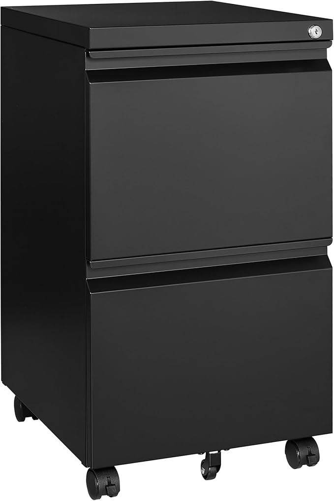 Letaya Mobile File Cabinet with Lock,2 Drawer Under Desk Metal Rolling Filing Cabinets for Home Office Organizer Letters/Legal/A4(Fully Assembled-Black)-DeskLoop Office