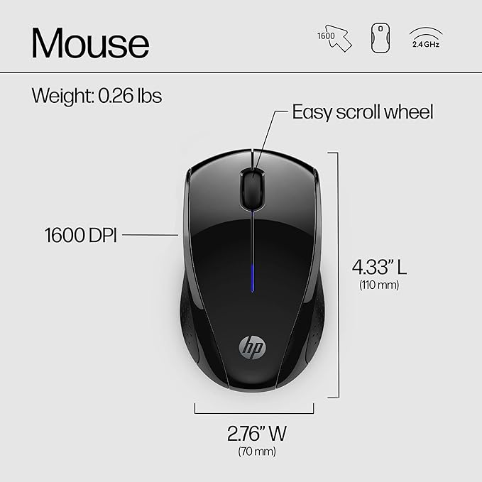 HP X3000 G2 Wireless Mouse - Ambidextrous 3-Button Control, & Scroll Wheel Multi-Surface Technology, 1600 DPI Optical Sensor Win, Chrome, Mac OS Up to 15-Month Battery Life (28Y30AA#ABA, Black)-DeskLoop Office