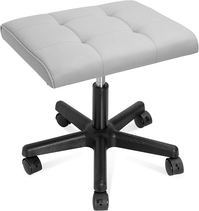 Footrest Under Desk Leg Rest Ottoman Adjustable Height Foot Stool with Wheels Leather Footrest Grey-DeskLoop Office