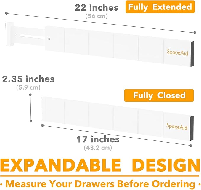 SpaceAid Bamboo Drawer Dividers with Inserts and Labels, Kitchen Adjustable Drawer Organizers, Expandable Organization for Home, Office, Dressers, 10 Dividers with 24 Inserts (17"-22" White)-DeskLoop Office
