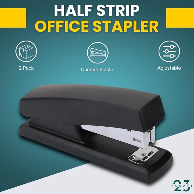 Always23 Stapler, Stapler for Classroom, 20-Sheet Capacity, Staplers, 2 Pack Black.-DeskLoop Office
