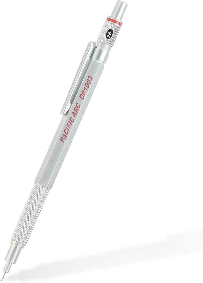 Pacific Arc Chromagraph Metal Mechanical Pencil .3 mm Silver Barrel Mechanical Pencil with Built In Lead Pencil Grade Indicator, Lead Pencil Holder for Drafting, Sketching, and Drawing-DeskLoop Office