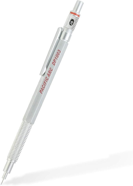 Pacific Arc Chromagraph Metal Mechanical Pencil .3 mm Silver Barrel Mechanical Pencil with Built In Lead Pencil Grade Indicator, Lead Pencil Holder for Drafting, Sketching, and Drawing-DeskLoop Office