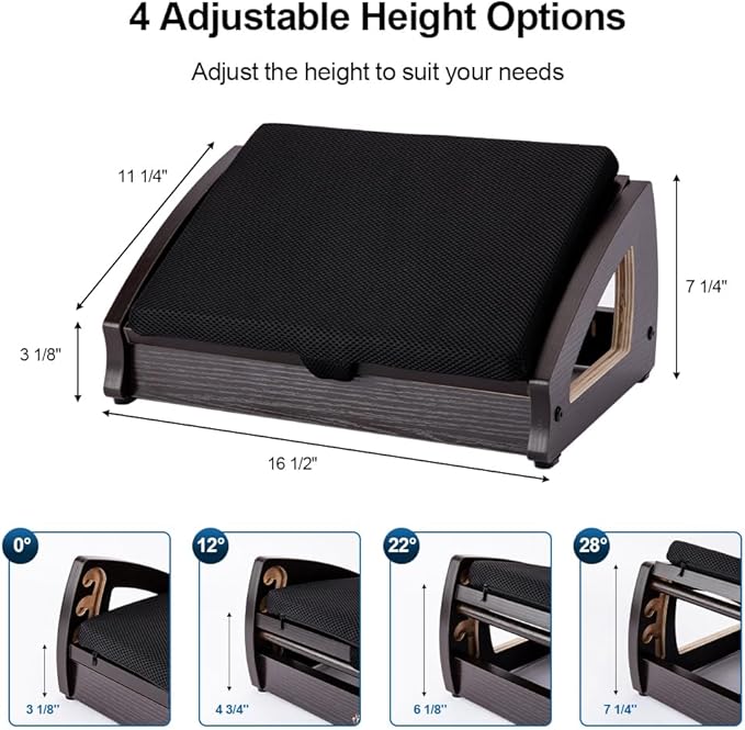 StrongTek Wood Ergonomic Footrest - 4-Angle Adjustable Foot Stool for Desk, Office Footrest, Anti-Slip Foot Stand for Under Desk, Enhances Posture, Promotes Blood Circulation, Easy Assembly (Espresso)-DeskLoop Office