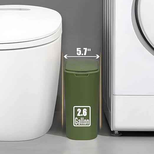 Automatic Motion Sensor Bathroom Trash Can with Lid, 2.6 Gallon Touchless Trash Bin, Smart Garbage Can Plastic Slim Wastebasket for Bedroom, Office, Dorm (Green)-DeskLoop Office