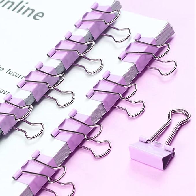 Purple Paper Clips and Binder Clips Set, 216 pcs, Metal Assorted Sized Binders with Push Pins, Cute Office Supplies for Desk, Durable Desk Accessories, 3 Pack-DeskLoop Office