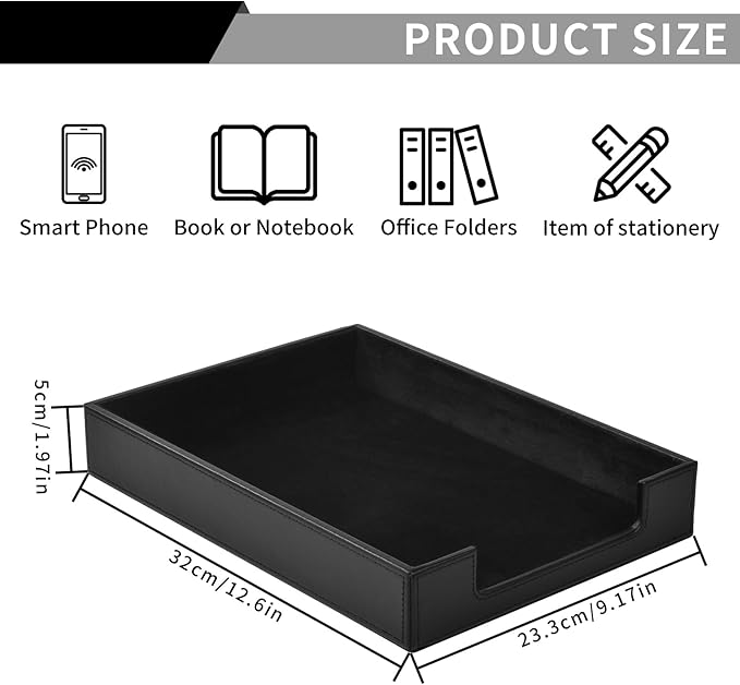 PU Leather Letter Tray - Load Documents Trays Front for Office Desktop Organizer - Desk Magazine, File, A4 Paper Holder - Paper Document File Holder (Black, A4-Tray)-DeskLoop Office