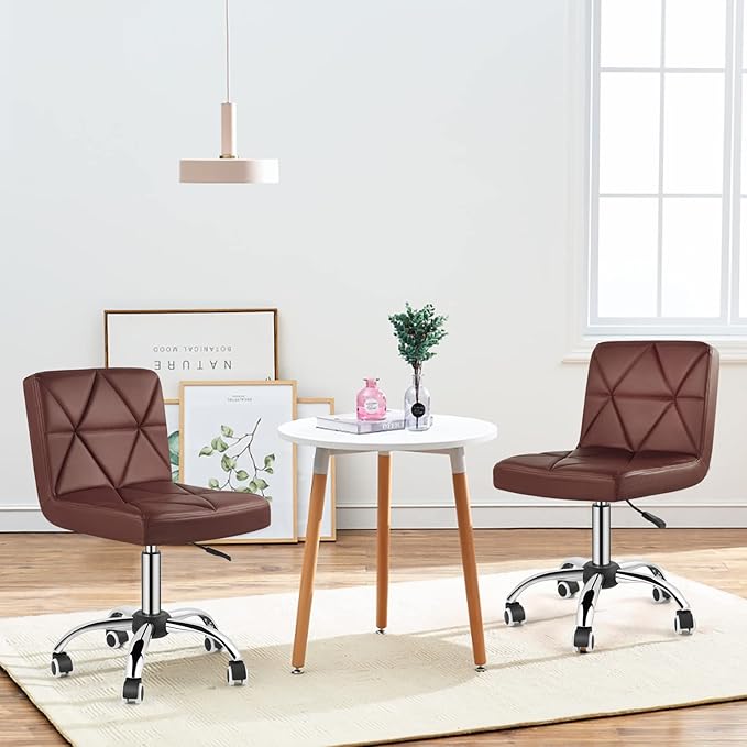 COSVALVE Armless Desk Chair, Mid Back 360 Swivel Office Chair, Height Adjustable Executive Conference Task Chair with Rolling Wheels and Diamond Pattern for Home Bedroom Computer Barber, Brown-DeskLoop Office