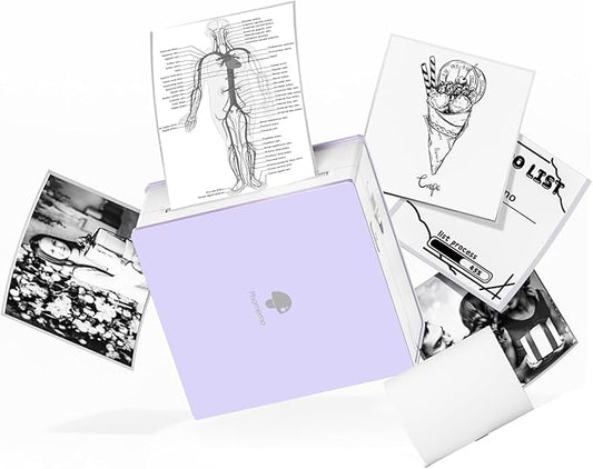 Phomemo Mini Sticker Printer- Mini Printer Sticker Maker Machine M02, Print Pods Suitable for Creative DIY, Diaries, Photos, Study Notes, Portable Thermal Inkless Label Maker for Home/Travel, Purple-DeskLoop Office