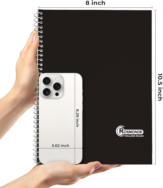 1 Subject Spiral Notebook, 12 Pack, College Ruled, Water Resistant Cover, Thick 140 Pages/Book (70 Sheets), 8 x 10-1/2, 3 Hole, Bulk School & Office, Black Cover-DeskLoop Office