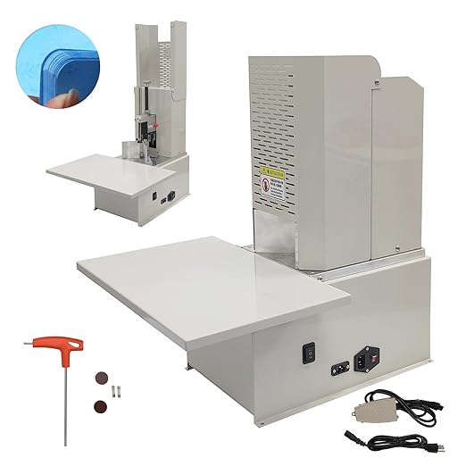 Electric Round Corner Cutter, Heavy Duty Fillet Paper Punch with Foot Pedal & Metal Protective Cover, R3-R9 Cutting Radius, Electric Corner Rounding Machine for PVC Name Card 1.97in Thickness-DeskLoop Office