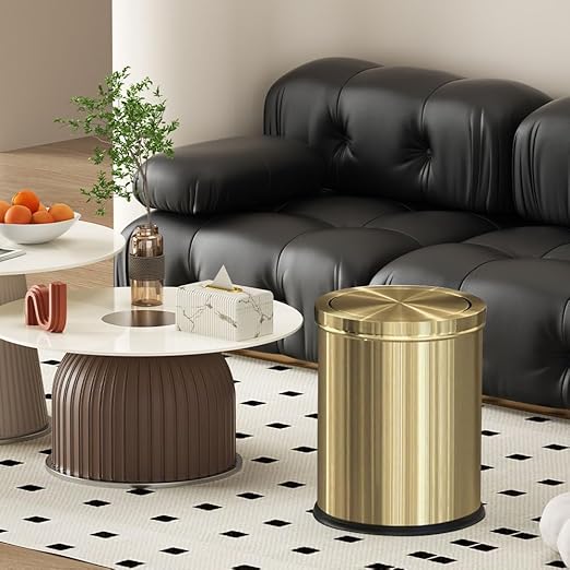 15L/4GAL Gold Bathroom Trash Can, Small Waste Basket with Flipping Lid,Modern Trash can, Golden Trash Can for Bathroom,Kitchen,Living Room,Hotel,Office(Singer Gold)-DeskLoop Office