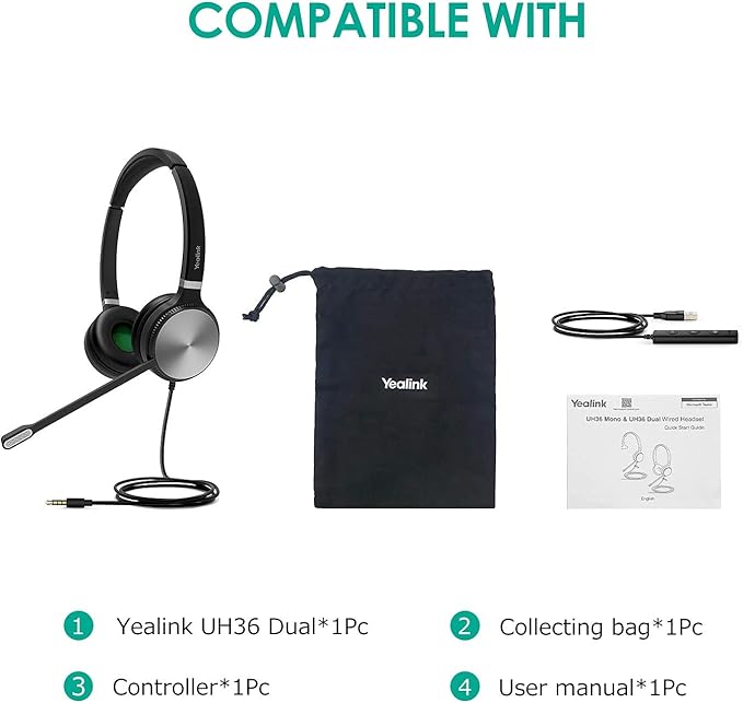 Yealink UH36 Professional USB Headset Wired Headphones for Work Calls and Music, Headset with Noise Cancelling Mic for Computer PC Laptop(UC Compatible, Stereo,3.5mm Jack/USB Connection)-DeskLoop Office