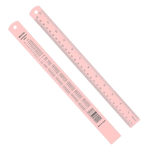 PATIKIL 30cm/12 Metal Ruler, 2 Pack Aluminum Alloy Rulers with Centimeters, Millimeters, Inches and Conversion Table Straight Edge Ruler for Writing Machinist Drafting, Pink-DeskLoop Office