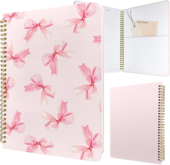 Cute Spiral Notebook journal B5 Aesthetic Pretty Design for Women Girls Kawaii with Pocket, 10 x 7.2 inch, Lined, Bow Tie-DeskLoop Office