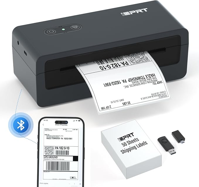 iDPRT Shipping Label Printer 4x6 Bluetooth Thermal Label Printer for Small Business and Shipping Package, Support Android, iPhone, Windows, macOS, Widely Used for Amazon, Shopify, Ebay-DeskLoop Office
