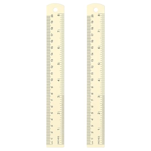 HARFINGTON 2pcs Metal Straight Ruler 20cm Metric SAE Aluminum Alloy Measuring Rulers Scale Tool with Hole for Measure Study Reading Classroom Office, White-DeskLoop Office