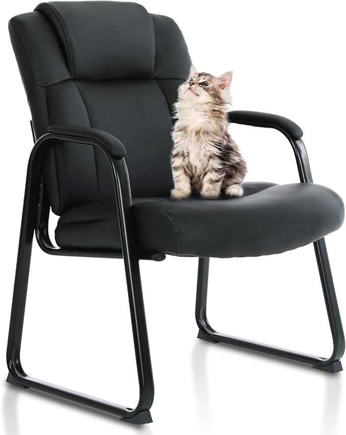 CLATINA Big & Tall 500 lb. Guest Chair, Leather Reception Chairs with Sled Base and Padded Arm Rest for Waiting Room Office Home and Meeting Conference-Black-DeskLoop Office