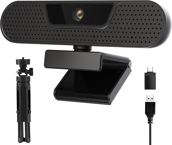 4K Webcam, Computer Camera with 4 Noise-canceling Microphones for Computer/Laptop/Mac, Privacy Cover and Tripod, Work with Video Conference, Live Streaming, Gaming, Video Calls, Zoom-DeskLoop Office